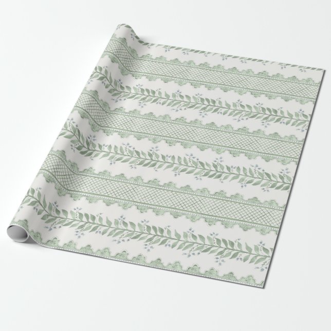 Grönt Ivystripes Presentpapper (Utrullad)