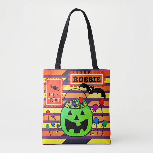 Grönt Jack o'Lantern Personlig Bus eller godis Tygkasse (Framsida)