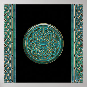 Grönt Jade och Marble med Guld Celtic Knot Poster