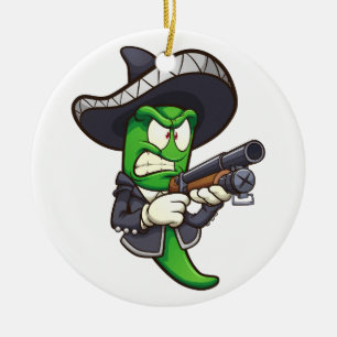 grönt jalapeno pepper med mariachi-utrustning och julgransprydnad keramik