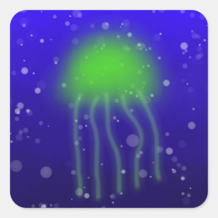 Grönt Jellyfish Sticker Fyrkantigt Klistermärke