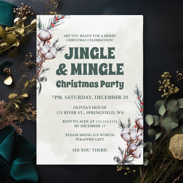 Grönt Jingle & Mingle Roligt Vänner jul Party Inbjudningar (Skapare uppladdad)