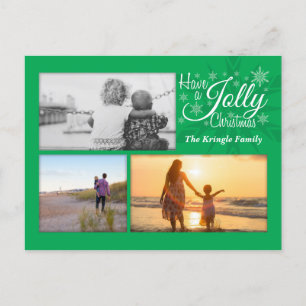Grönt Jolly Jul Snowflake Photo Postcard Helg Vykort