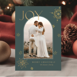Grönt Joy Arch Modern Snowflake Photo Julkort