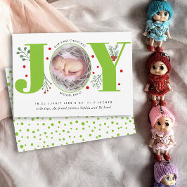 Grönt Joy Första jul-helgdag-foto baby-födelse Meddelande
