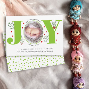 Grönt Joy Första jul-helgdag-foto baby-födelse Meddelande