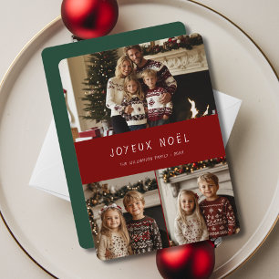 Grönt Joyeux Noël Fransk julfamiljfoto Julkort