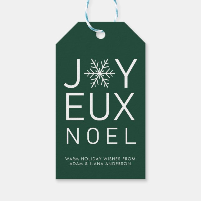Grönt Joyeux Noel Minimalist Helgdag Presentetikett (Framsidan)