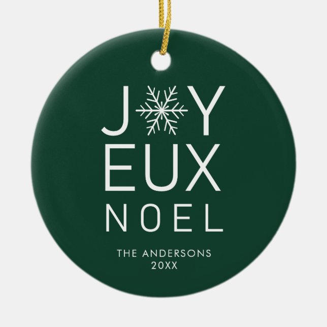Grönt Joyeux Noel Modern Typography-Helgdag Julgransprydnad Keramik (Framsidan)