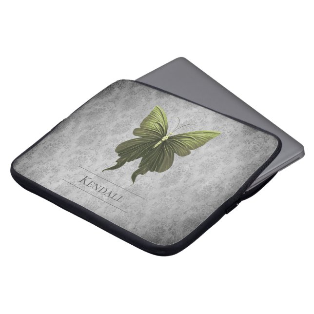 Grönt Jude Butterfly Damask Laptop Fodral (Framsida topp)