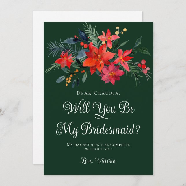 Grönt jul Blommigt blir du min Bridesmaid Inbjudningar (Fram/baksida)