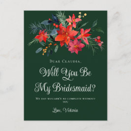 Grönt jul Blommigt blir du min Bridesmaid Vykort