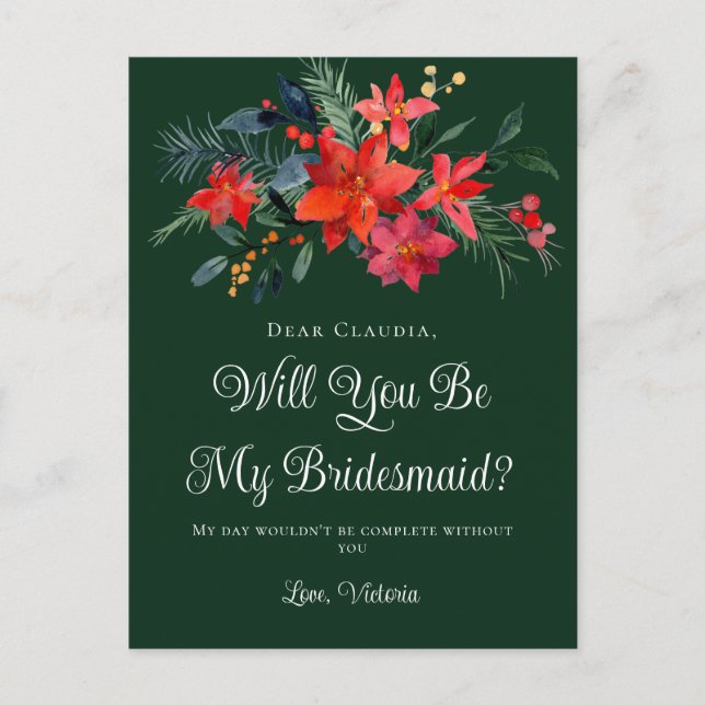 Grönt jul Blommigt blir du min Bridesmaid Vykort (Framsida)