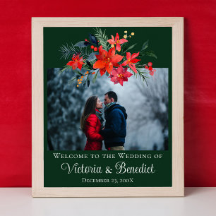 Grönt Jul Bröllop Photo Poinsettia Blommigt Poster