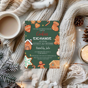 Grönt jul-cookie Exchange jul Party Inbjudningar