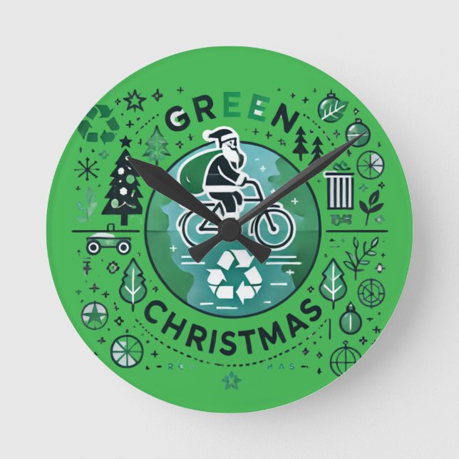 Grönt jul - design för tomter och återvinning rund klocka (Framsida)