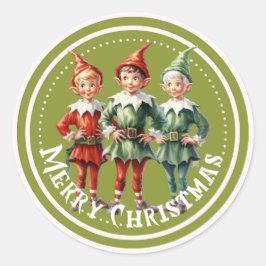 Grönt Jul Elves Sticker Runt Klistermärke