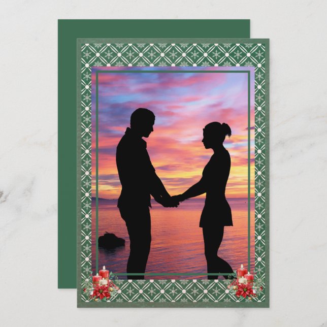 Grönt Jul ett Fotosnöflake Julkort (Fram/baksida)