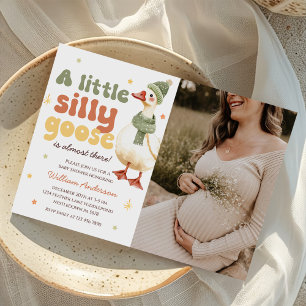 Grönt Jul Fånig Goose Baby Shower Photo Inbjudningar