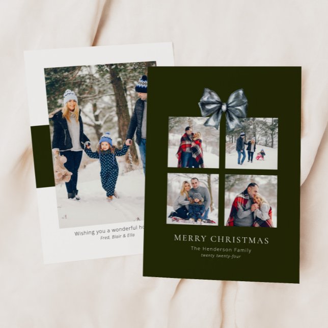 Grönt jul Gift Box Collage with Ribbon Bow Julkort (Skapare uppladdad)