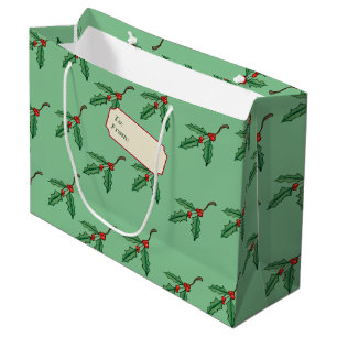 Grönt jul Holly Namn bricka Gift Bag