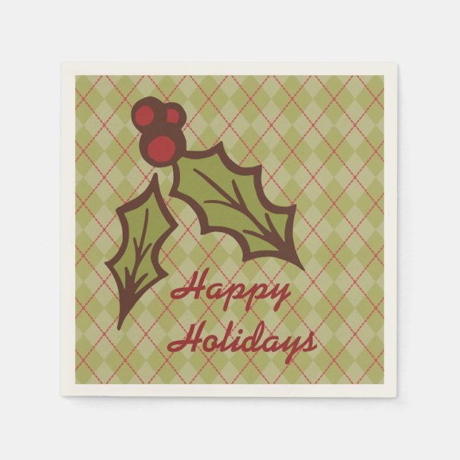 Grönt jul Holly Napkins Pappersservett (Framsidan)