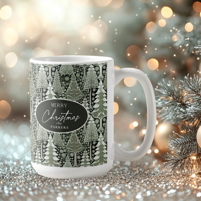 Grönt Jul jul Mönster#6 ID1009 Kaffemugg (Skapare uppladdad)