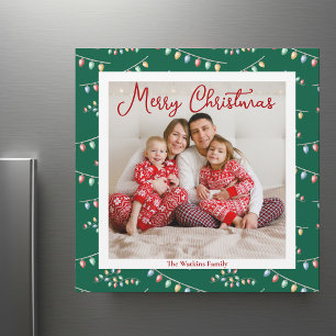 Grönt Jul Ljus Cute Photo Magnet Card