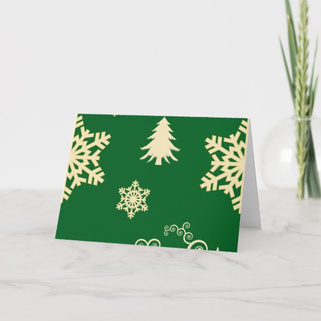 Grönt jul med Cream Snöflingor Helgkort (Framsida)
