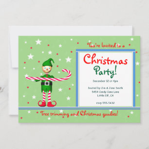 Grönt Jul Party Candy cane Elf Inbjudningar