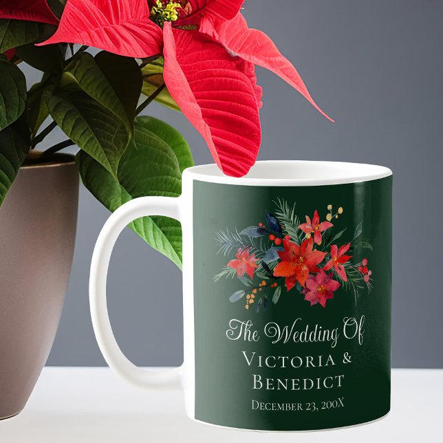 Grönt jul Poinsettia Blommigt Bröllop Keepie Kaffemugg (Skapare uppladdad)
