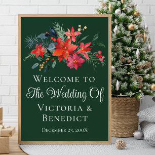 Grönt jul Poinsettia Blommigt Välkommen Bröllop Poster