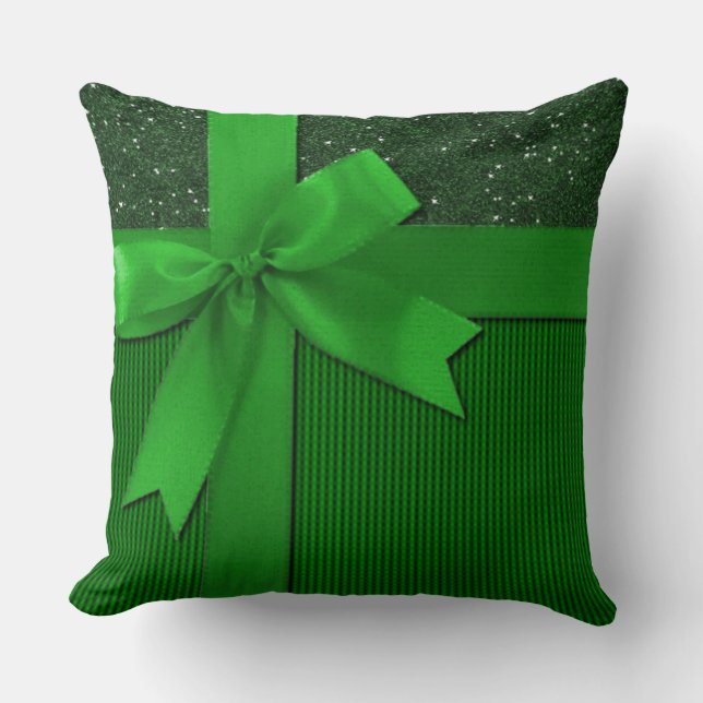 Grönt Jul Ribbon Dekorativ kudde (Framsida)