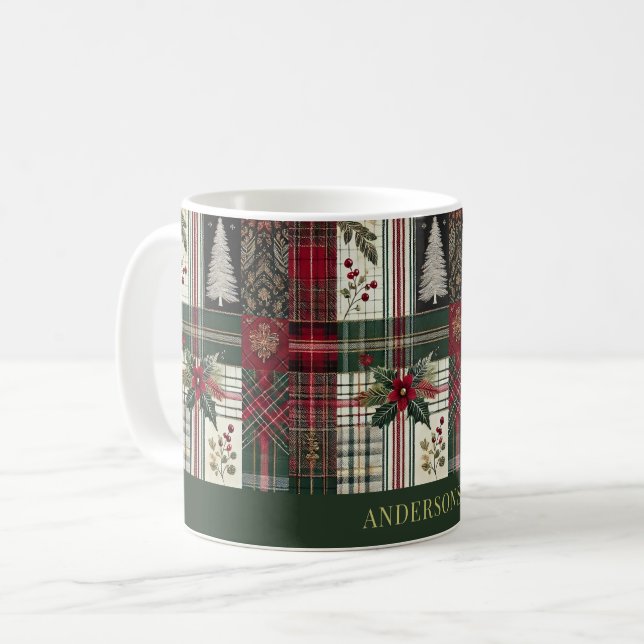 Grönt Jul Rustic Play Tartan Mönster Kaffemugg (Framsida vänster)