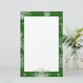 Grönt Jul Snöflingor Personlig Brevpapper