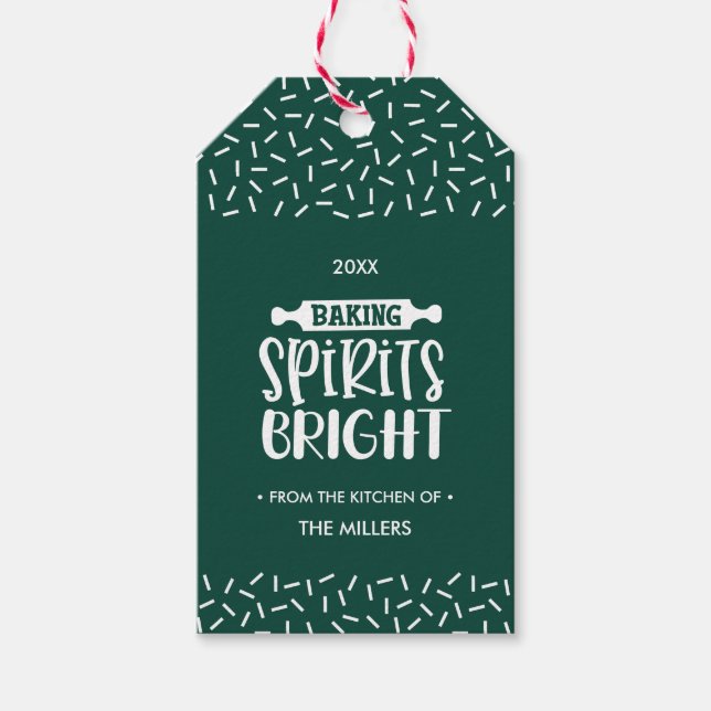 Grönt | Julbägare Sprit Bright-Helgdag Presentetikett (Framsidan)