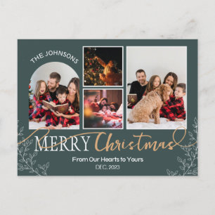 Grönt julfamiljens fotosamlingskort inbjudan vykort