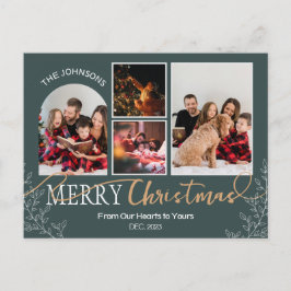 Grönt julfamiljens fotosamlingskort inbjudan vykort