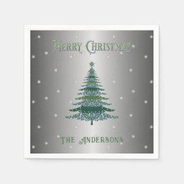 Grönt Julgran Anpassat namn Silver Foil Pappersservett