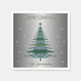 Grönt Julgran Anpassat namn Silver Foil Pappersservett