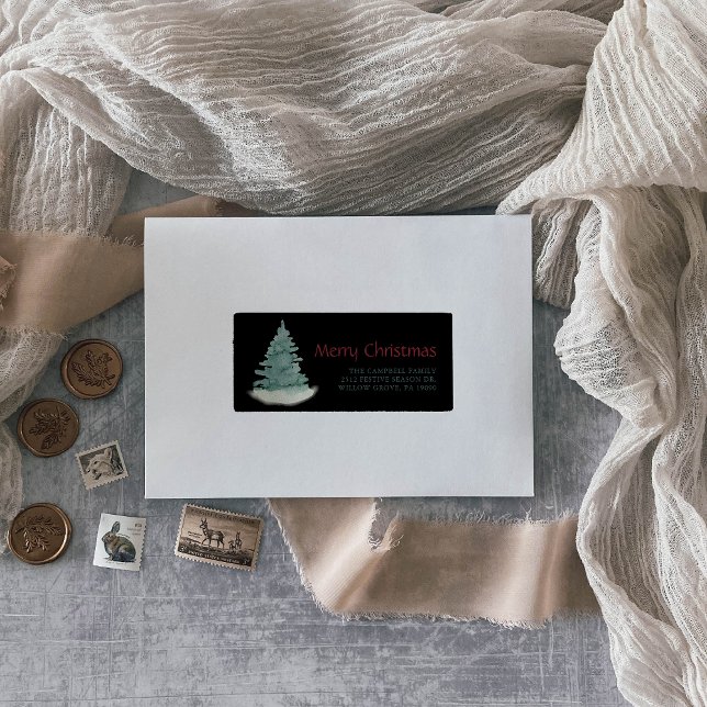 Grönt Julgran Black Return-adressetikett Adressetikett (Skapare uppladdad)