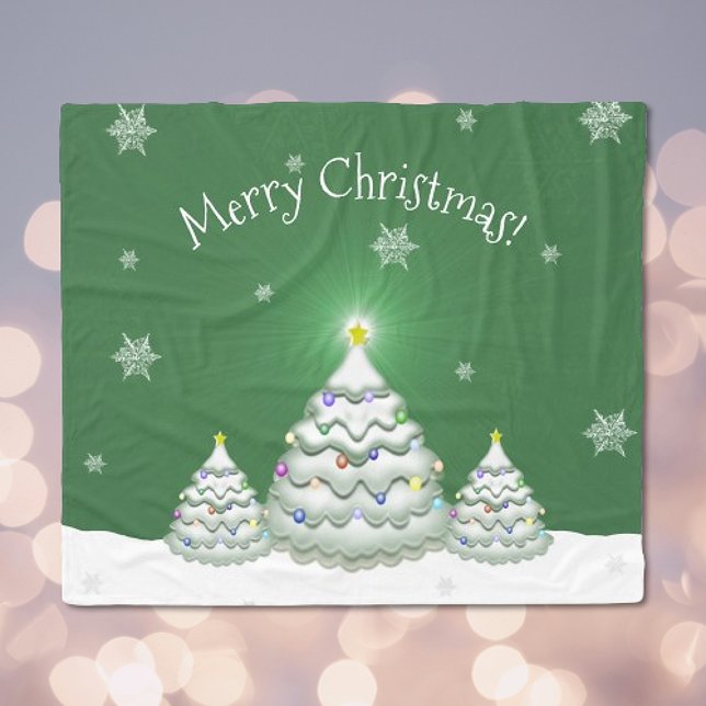 Grönt Julgran Blanket Fleecefilt (Green Christmas Tree Fleece Blanket)
