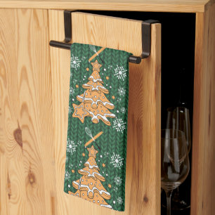 Grönt Julgran Cookie Baking Crew Snöflingor Kökshandduk