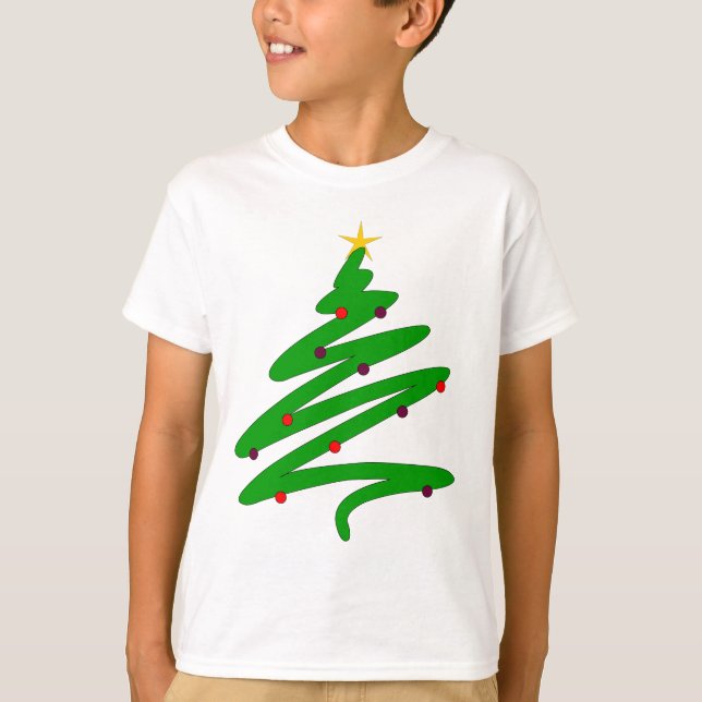 Grönt Julgran Doodle T Shirt (Framsida)