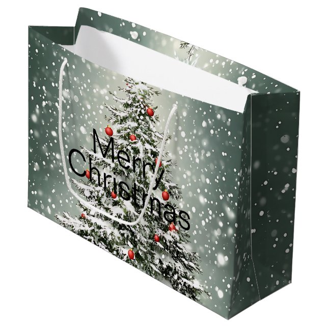 Grönt Julgran Färgfärgade ornament Vita Snö (Framsidan Vinklad)