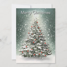 Grönt Julgran Färgfärgade ornament Vita Snö Julkort