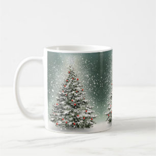 Grönt Julgran Färgfärgade ornament Vita Snö Kaffemugg