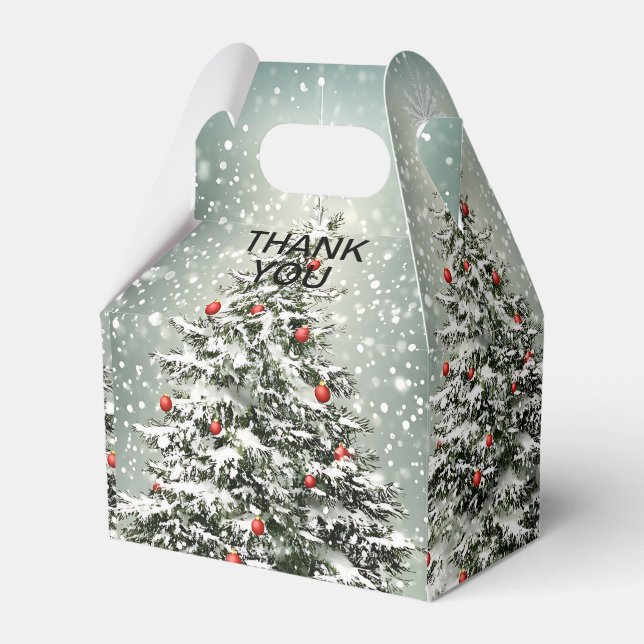 Grönt Julgran Färgfärgade ornament Vita Snö Presentaskar (Framsidan Sidan)