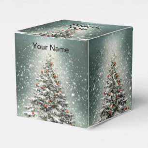Grönt Julgran Färgfärgade ornament Vita Snö Presentaskar