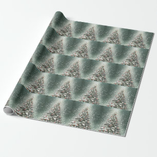 Grönt Julgran Färgfärgade ornament Vita Snö Presentpapper